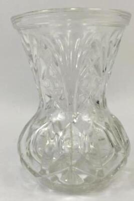 #ad Vintage Cut Glass Crystal Bud Vase Toothpick Holder Straight Rim Hourglass Shape