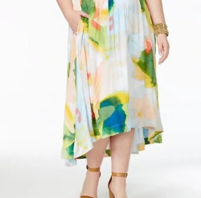 #ad MELISSA McCARTHY SEVEN7 Plus Size Full Midi Skirt 3X Watercolor Pattern NWT