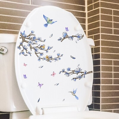 #ad Bird Flower Toilet Seat Lid Stickers Butterfly Floral Decal PVC Bathroom Modern