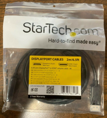 #ad StarTech DisplayPort to HDMI Cable – 6.5 ft 2m 4K 30Hz DP2HDMM2MB – Black $19.96