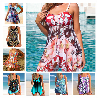#ad New Women Tankini Swimdress Swimsuit Beachwear Push Up Swimwear Plus Size Bikini