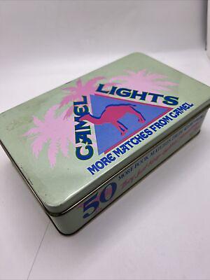 #ad Camel Lights Cigarettes Match Book Tin Empty with Camel and Pink Palm Trees