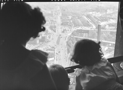 #ad Vintage Old 40s Photo NEGATIVE of People Looking Down on Cleveland from Highrise