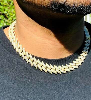 #ad Men#x27;s Iced Miami Cuban Link Chain Necklace Icy Choker 16mm 14k Gold Finish 18quot;