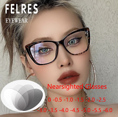 #ad TR90 Cat Eye Photochromic Myopia Nearsighted Glasses Women Fashion Sunglasses