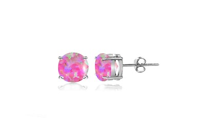 #ad 925 Sterling Silver Beautiful Opal Round Stud earrings Set For Women