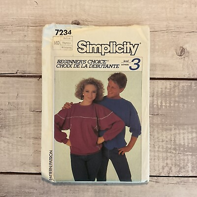 #ad Simplicity 7234 Sewing Pattern Unisex Pullover Sweatshirt Adult Medium UNCUT