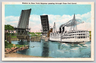 #ad Postcard Cape Cod Canal MA Eight Miles Length Saved 60 miles From NY to Boston