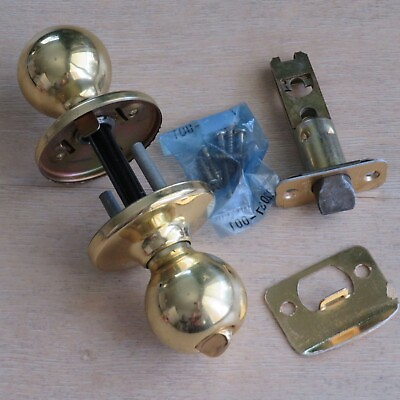 #ad Kwikset Door Lock Set Privacy Bed Bath Doorknob Polished Brass Lock Round Hole