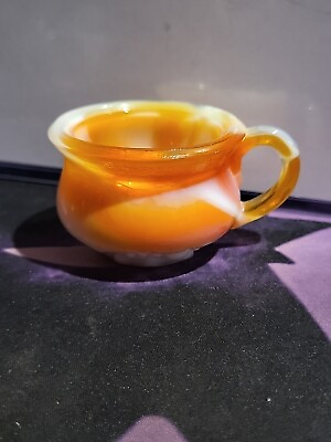 #ad Vintage Boyd slag glass Miniature Cup Orange Swirl Design