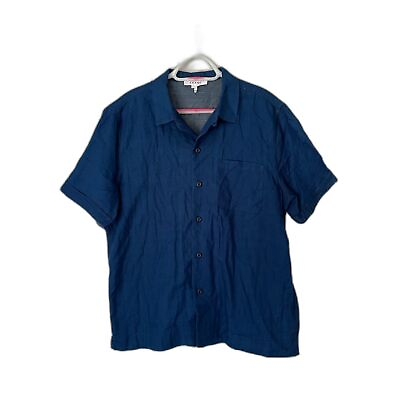 #ad FRAME Blue Short Sleeve Cotton Button Up Camp Shirt Top Mens Size Medium