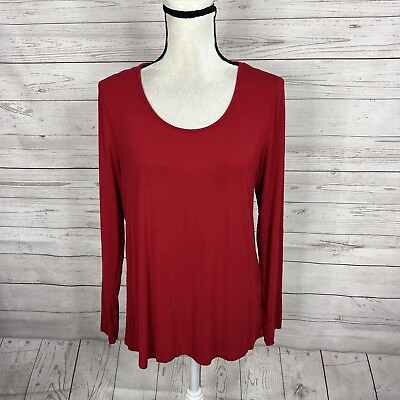 #ad Soma Womens Cool Nights Sleep Pajama Shirt Sz Small Red Long Sleeve Scoop Neck