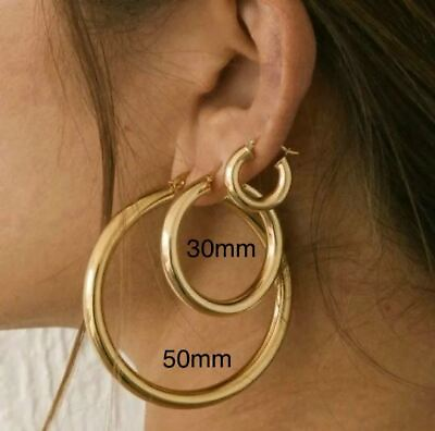 #ad Gold Plated Chunky Hoop Earrings Thick Hoops Small Medium Large Hoops For Her