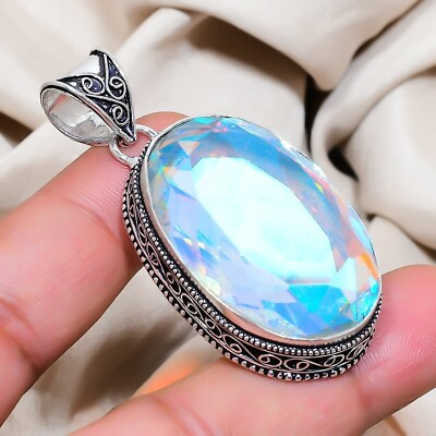 #ad Rainbow Mystic Topaz 925 Sterling Silver Love Gift Handmade Jewelry Pendant 5.5quot;