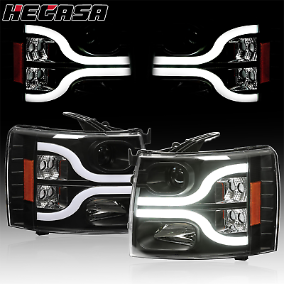 #ad Black Fits 2007 2013 Chevy Silverado 1500 2500HD 3500HD LED Projector Headlights