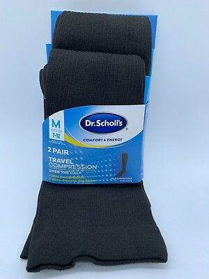 #ad 2 PAIRS DR.SCHOLL#x27;S MENS TRAVEL MILD COMPRESSION OVER THE CALF BLACK SOCKS USA