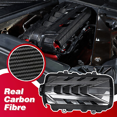 #ad Real Carbon Fiber Engine hood panel Trim Cover Fit For Corvette C8 2020 2024