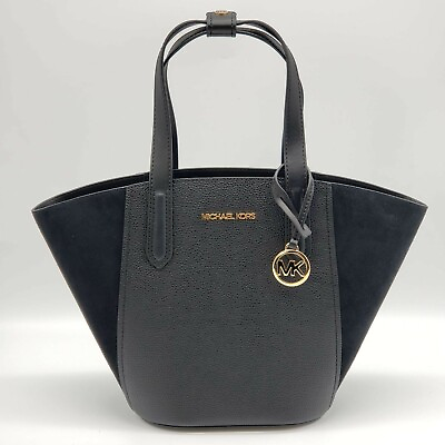 #ad 100% Authentic Michael Kors Portia Black Leather Tote Bag $276.00
