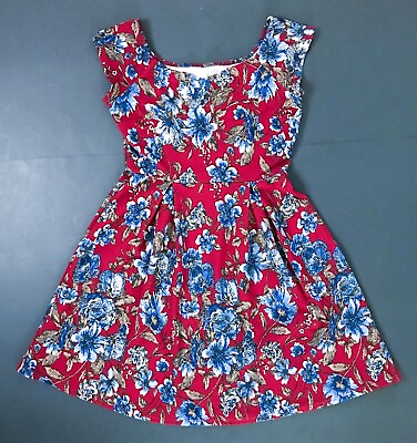 #ad Gilli Stretchy Maroon Blue Floral Dress Size Small Retro Mod USA Made