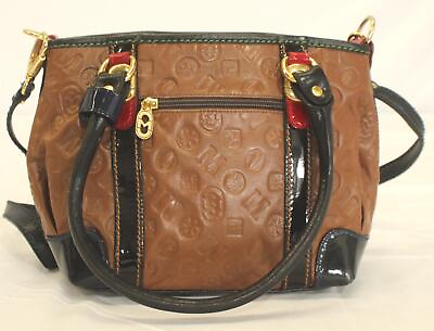 #ad Marino Orlandi Women#x27;s Leather Monogram Saddle Bag AH4 Brown One Size