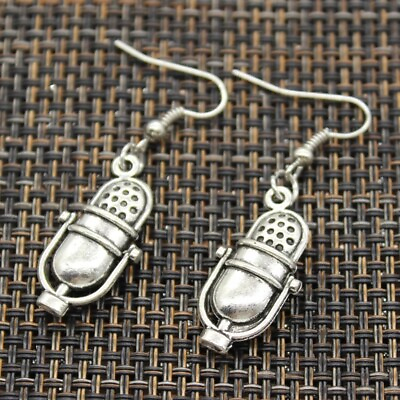 #ad Vintage Inspired Silver Microphone Earrings 1” Music Podcast Gift New