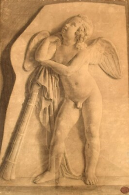 #ad Jens Adolf Jerichau 1816 –1883 . Antique pencil drawing on paper. Angel