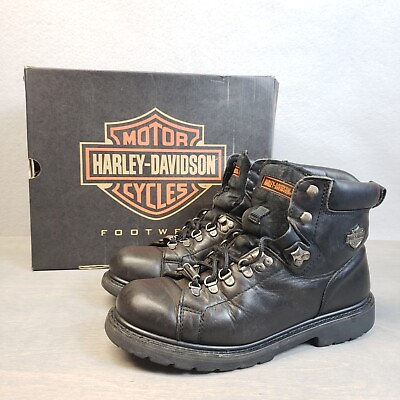 #ad Harley Davidson Renzo Lace D94339 Mens Black Leather Motorcycle Boots 10.5