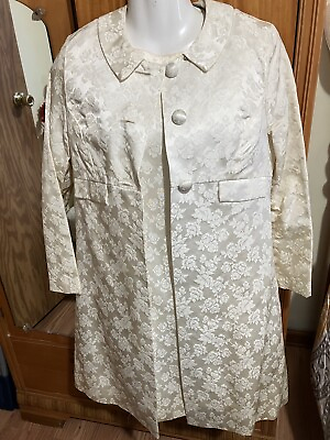#ad 1940’s Ivory Dress amp; Coat w Shiny Satin Roses BothLined Dress 7 Coat Size 9