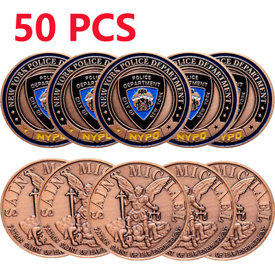 #ad 50PCS USA New York Department Police Gift Saint Michael Military Challenge Coin $70.57