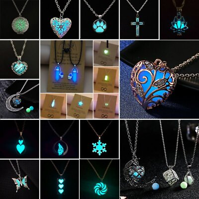 #ad Luminous Natural Stone Pendant Necklace Glow In the Dark Women Men Jewelry Gift