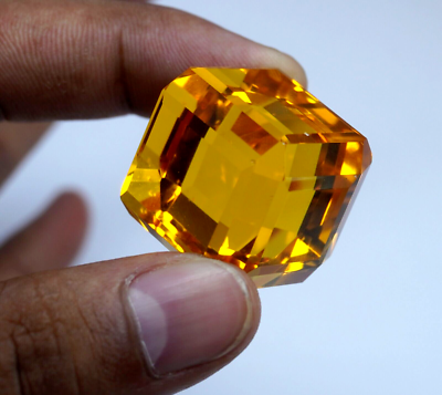 #ad 100 Ct Brazilian Certified Natural Shiny Yellow Citrine Cube Cut Loose Gemstone
