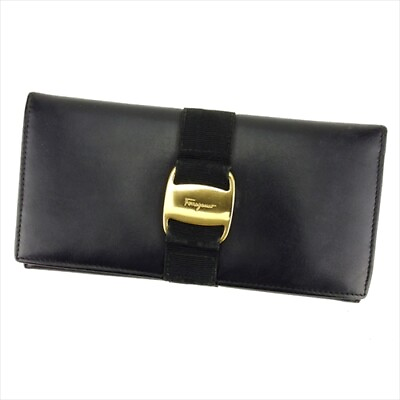#ad Salvatore Ferragamo Long Wallet Vera Black leather Woman Authentic Used T9261