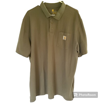 #ad Carhartt Polo Shirt Mens XL Tall Loose Fit Pocket Workwear K570 MOS Grey Green