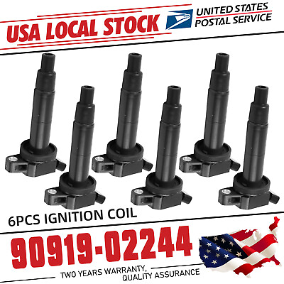 #ad 6 Pcs For Ignition Coil 90919 02244 673 1307 For Toyota Camry L4 2.4L 2002 2008