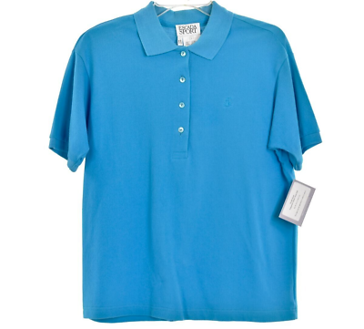 #ad ESCADA Size L Large Women#x27;s Aqua Blue Collared Shirt Top
