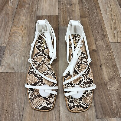 #ad Shoedazzle ROCHEL Women#x27;s 10 White Snake Print Ankle Tie Flat Square Toe Sandals $24.00