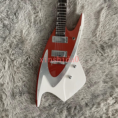 #ad Metal Red White DLX 400 White Silver Electric Guitar 2 Humbucker Chrome Hardware