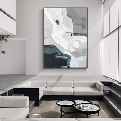 #ad Hand painted Abstract Gray White Oil Painting Modern Wall Art On Canvas Thick