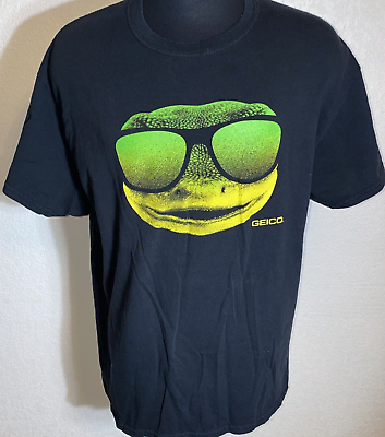 #ad Geico Gecko T shirt XL Black Lizard Insurance Sunglasses Huge Face Cool Tee