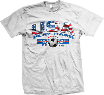 #ad USA United States America Play Hard Soccer Ball World Flag 2014 US Men#x27;s T Shirt $10.58