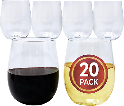 #ad 20 Pack Disposable Wine Glasses 12 Oz Stemless Plastic Wine Glasses for Parti