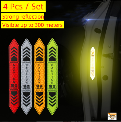 #ad 4 Pcs Pack Auto Car Door Open Safety Warning Reflective Decal Stickers Universal