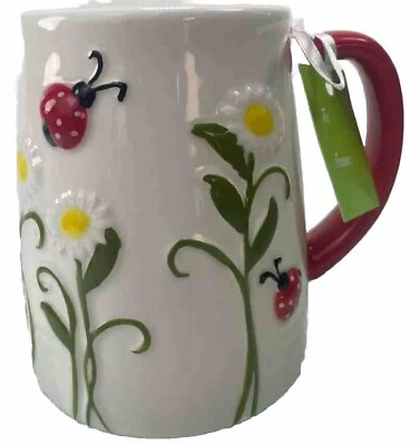 #ad Lang Daisies amp; Ladybugs Hand Painted Ceramic Adorable Mug