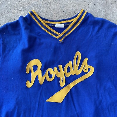 #ad True Vtg 70s 80s Baseball Jersey Embroidered Royals Size Medium Stitched