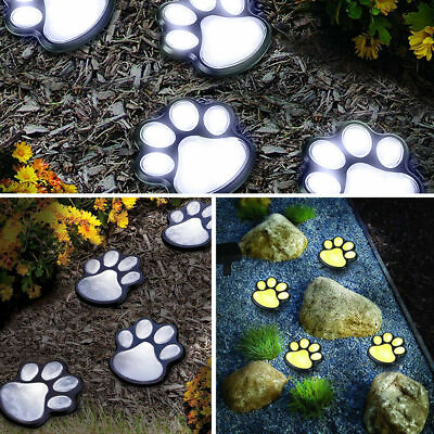 #ad 4X Solar Dog Animal Paw Print Light Garden Statue Lantern 3quot; LED Path Light Lamp