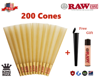#ad Authentic RAW Classic King Size Pre Rolled Cones 200 Pack amp; Free Clipper Lighter