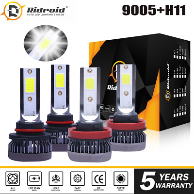 #ad 4PCS 9005H11 MINI Combo White 6000K COB LED Headlight Kit Bulbs High Low Beam