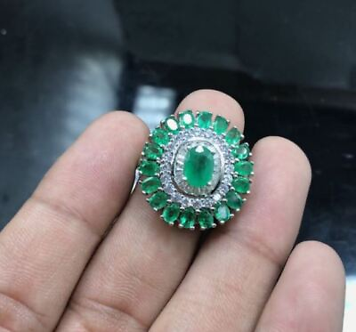 #ad Natural Emerald Ring Flower Handmade Wedding Bride Ring 925 Sterling Silver Ring
