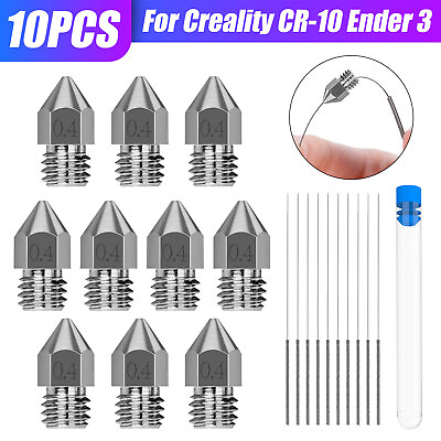 #ad 10Pcs 3D Printer MK8 Extruder Stainless Steel Nozzle for Creality CR 10 Ender 3 $9.98