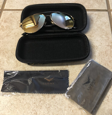 #ad LUENX Aviator Sunglasses for Women Polarized Mirrored with Case Cleaning Cloth